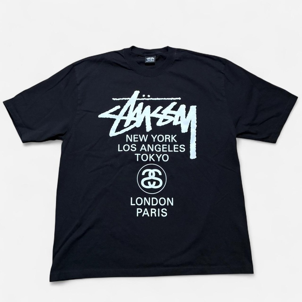 Black Stüssy world tour T-shirt Streetwear